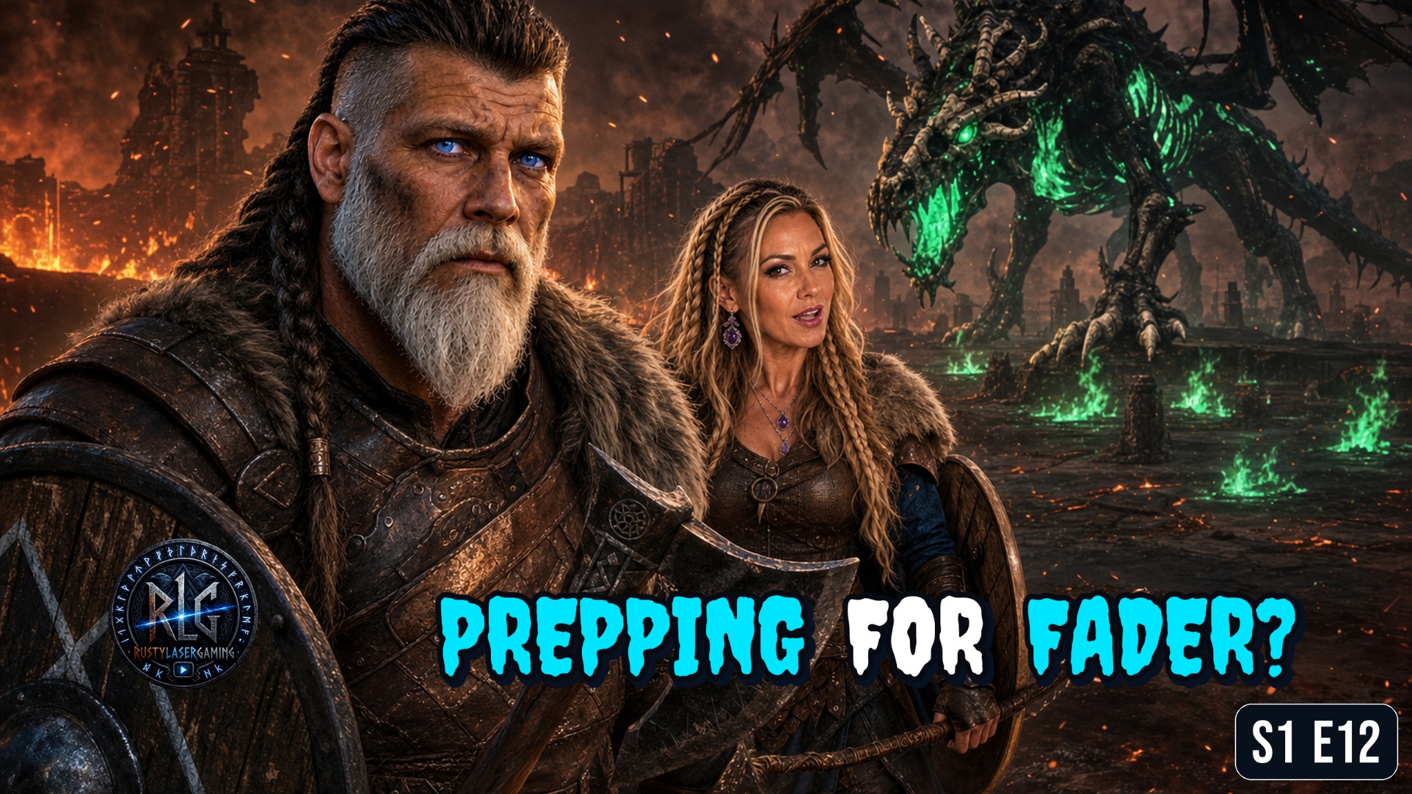 Prepping for Fader? — Rusty and Witchy in a fiery fantasy scene with their channel logo